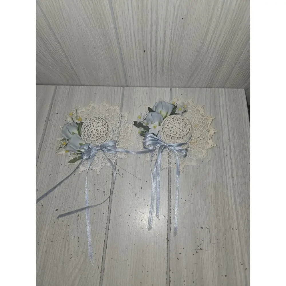 Vtg Hand Crocheted Starched Shabby Chic Decorated Hats Boho Heritage Set 4 Read